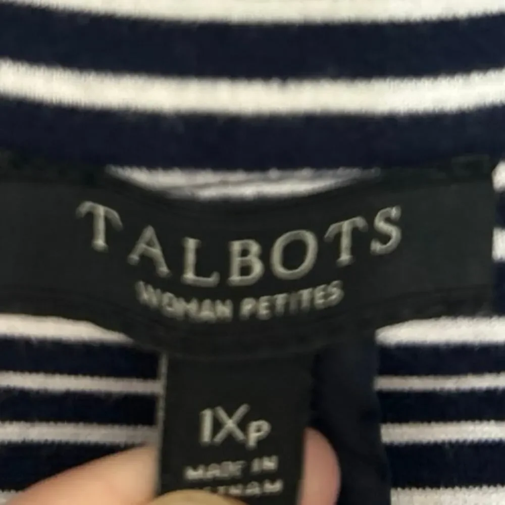 Talbots Navy White Breton Stripe Cotton Knit Blazer 1XP Nautical Preppy Coastal